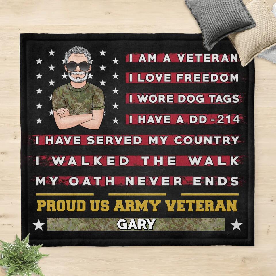Personalized Proud US Veteran Quilt/Fleece Blanket - Gift Idea For Veteran/Father/Grandpa
