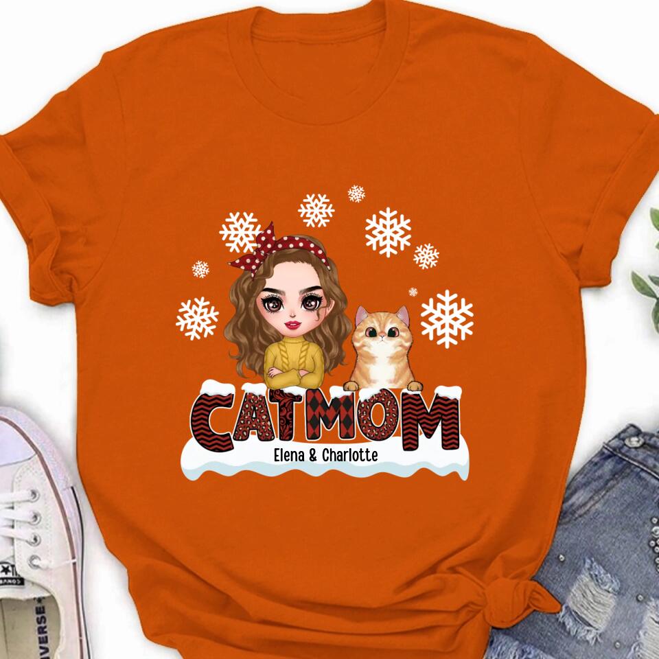 Personalized Cat Mom Winter T-shirt/Long Sleeve/Sweatshirt/Hoodie - Gift Idea For Cat Lover With Up to 4 Cats - Christmas/Winter Gift