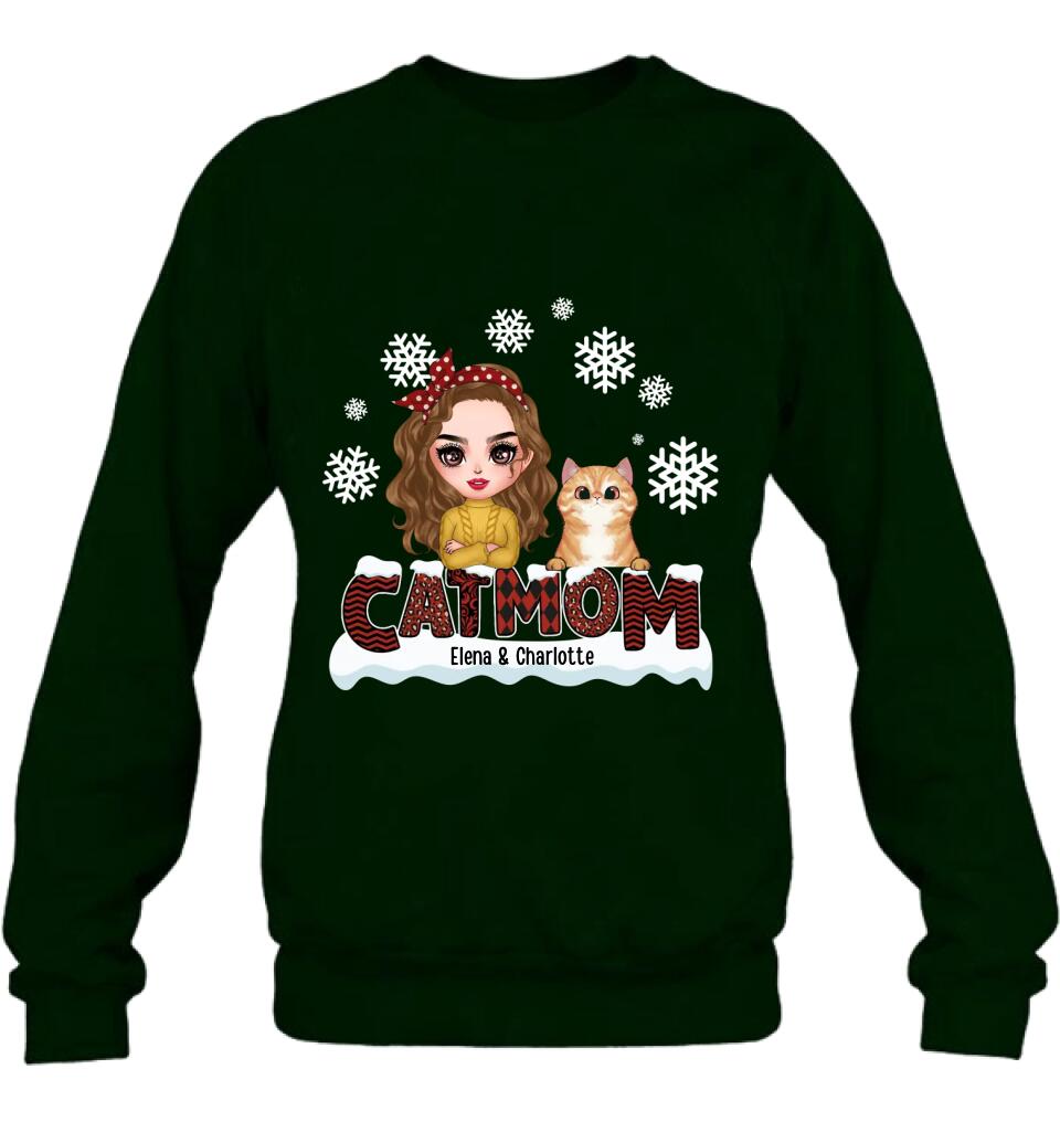 Personalized Cat Mom Winter T-shirt/Long Sleeve/Sweatshirt/Hoodie - Gift Idea For Cat Lover With Up to 4 Cats - Christmas/Winter Gift