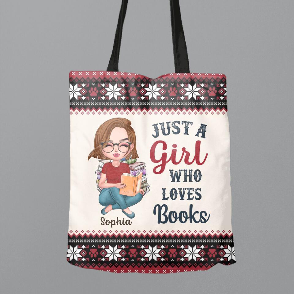 Personalized Girl Reading Book Canvas Bag - Gift Idea For Reading Lover/Christmas Gift - Just A Girl Who Loves Books