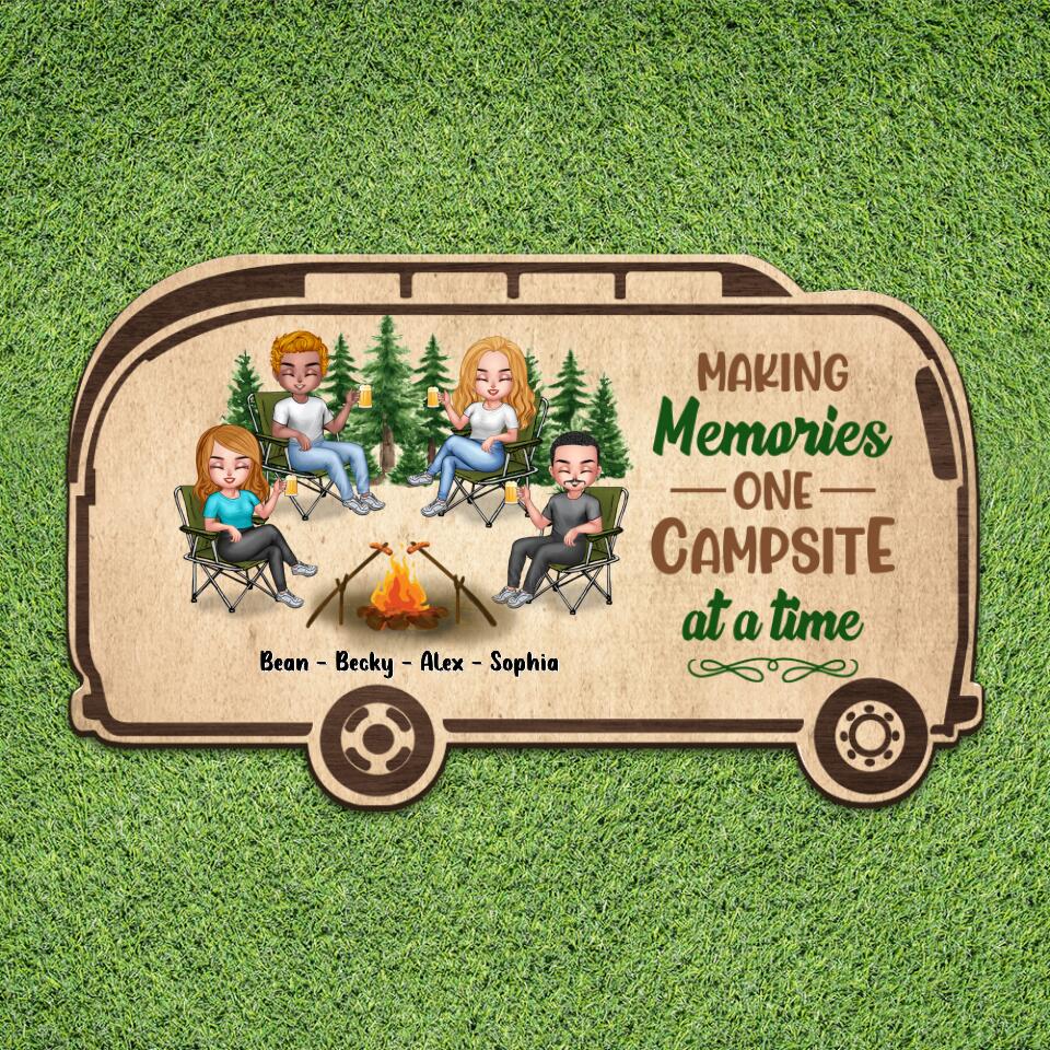 Personalized Camper Area Doormat - Gift For Camping Lovers/Friends with 4 People - Making Memories One Campsite At A Time