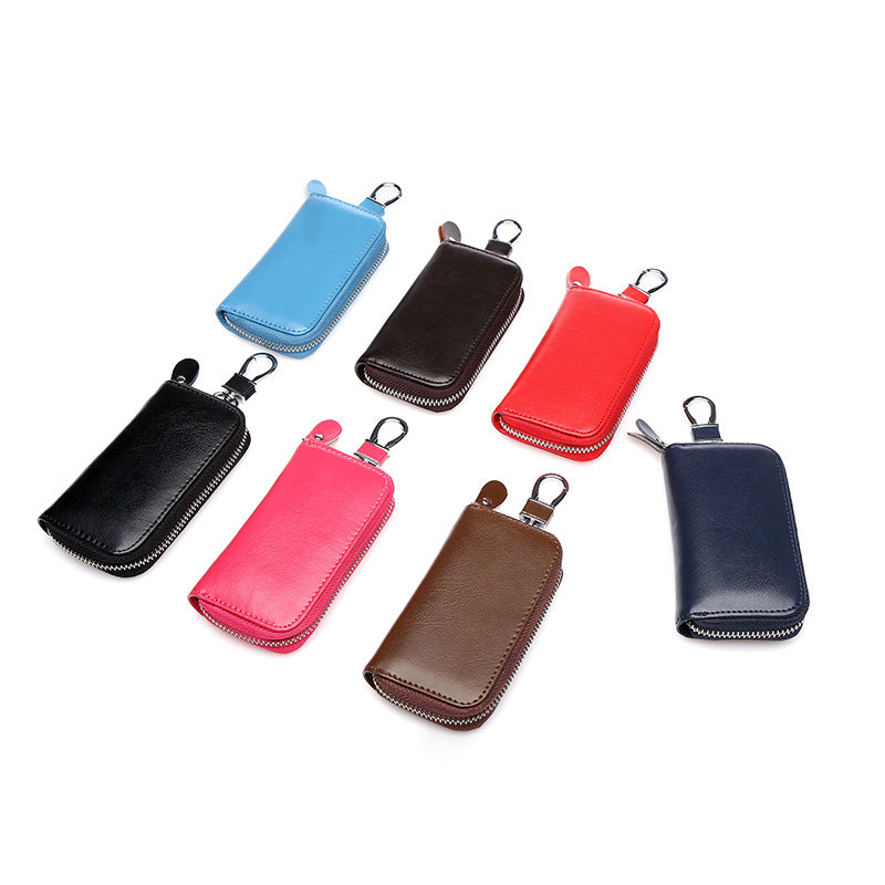 Men's Leather Zipper Multi-function Car Key Holder