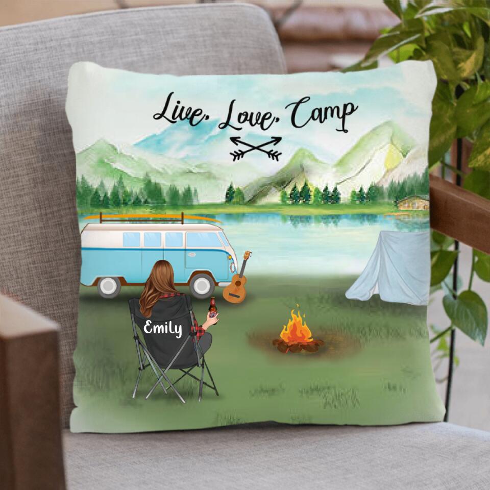 Personalized Camping Pillow Cover - Gift For Father's Day - Single Dad/Mom with up to 6 Kids and 2 Pets - Live, Love, Camp - Q3VZTZ