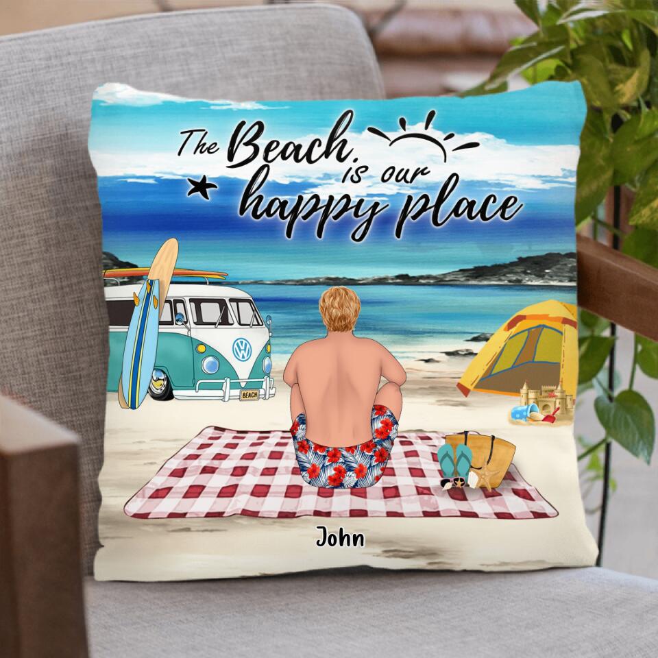 Personalized Camping Beach Quilt/Fleece Blanket & Pillow Cover - Up to 4 People - Best Gift For Camping Lovers - The Beach Is Our Happy Place
