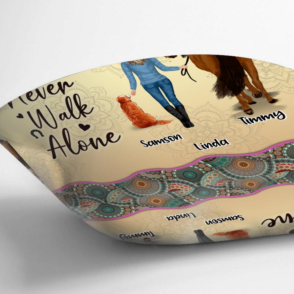Personalized Horse And Dog Pillow Cover - Up to 2 Dogs - Gift Idea For Horse/Dog Lovers - Never Walk Alone