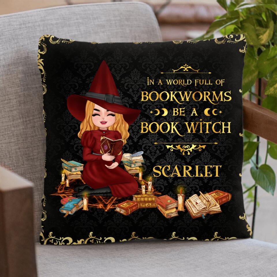 Personalized Book Witch Pillow Cover - Halloween Gift Idea For Book Lovers - In A World Full Of Bookworms Be A Book Witc