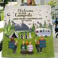 Personalized Camping Quilt/Fleece Blanket/Pillow Cover - Adult/Couple/Single Parent/Parents with Up to 3 Pets - Gift Idea For Couple/Camping/Dog/Cat Lovers - Welcome To Our Campsite