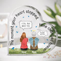 Personalized Memorial Dad/Mom Heart-Shaped Acrylic Plaque - Parent With Up to 4 Children - Memorial Gift Idea - The Moment Your Heart Stopped