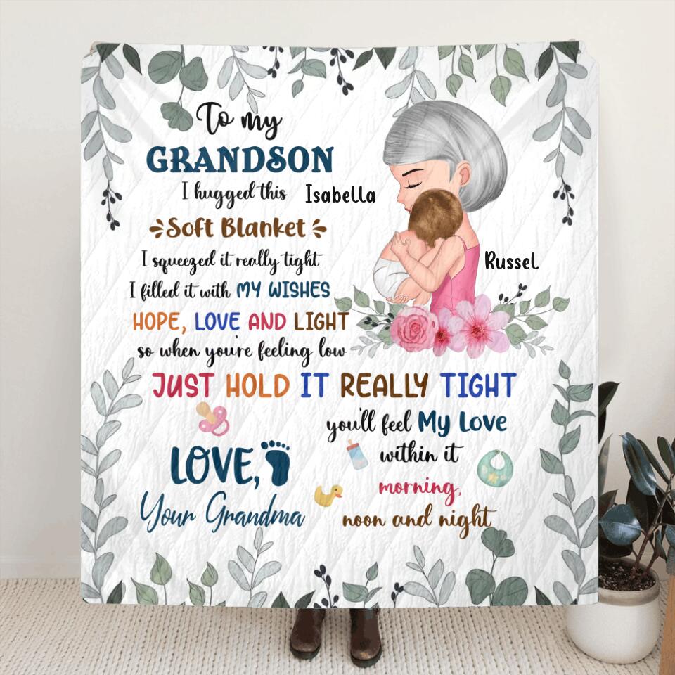 Personalized To My Grandson Fleece Throw Blanket/Quilt/Pillow Cover - Gift Idea For Newborn Grandson/Granddaughter - To My Grandson
