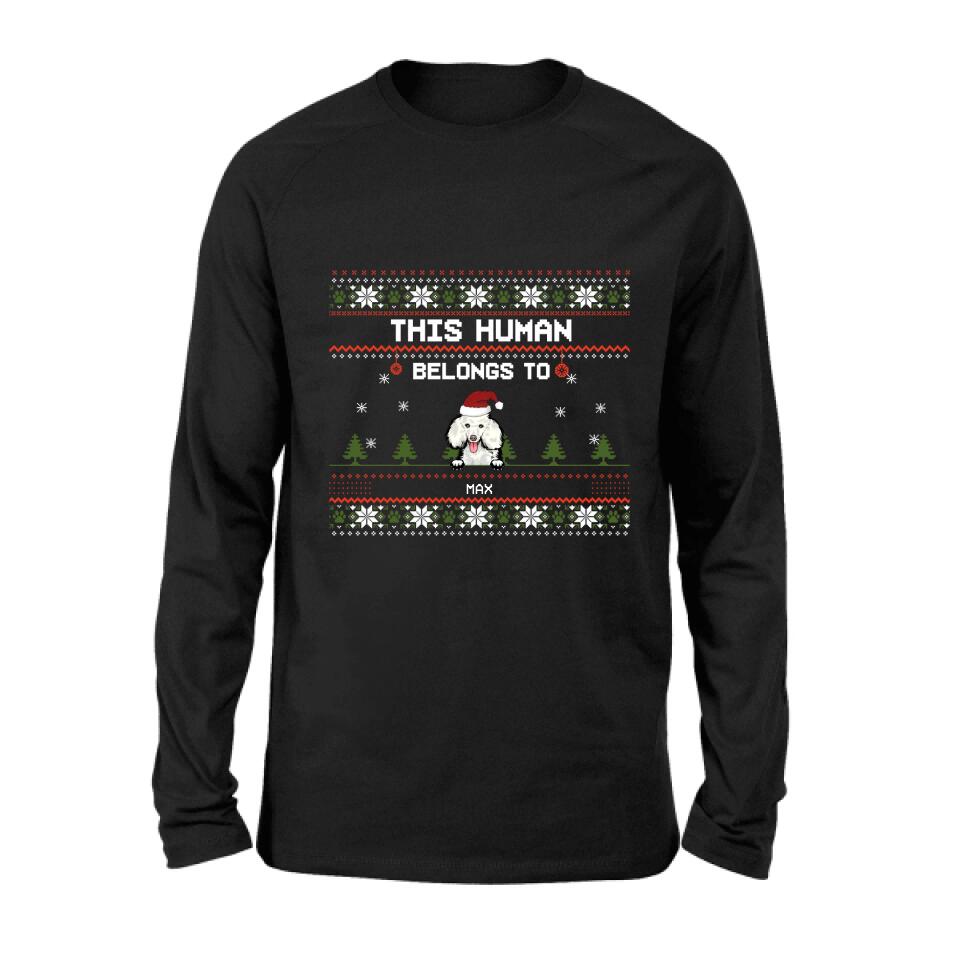 Personalized Dog Mom T-shirt/Long Sleeve/Sweatshirt/Hoodie - Up to 5 Dogs - Christmas Gift For Dog Lover - This Human Belongs To