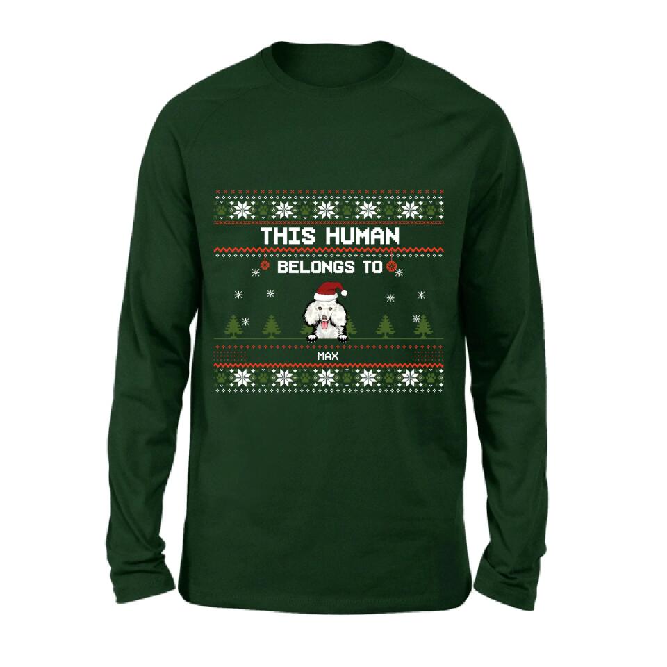 Personalized Dog Mom T-shirt/Long Sleeve/Sweatshirt/Hoodie - Up to 5 Dogs - Christmas Gift For Dog Lover - This Human Belongs To