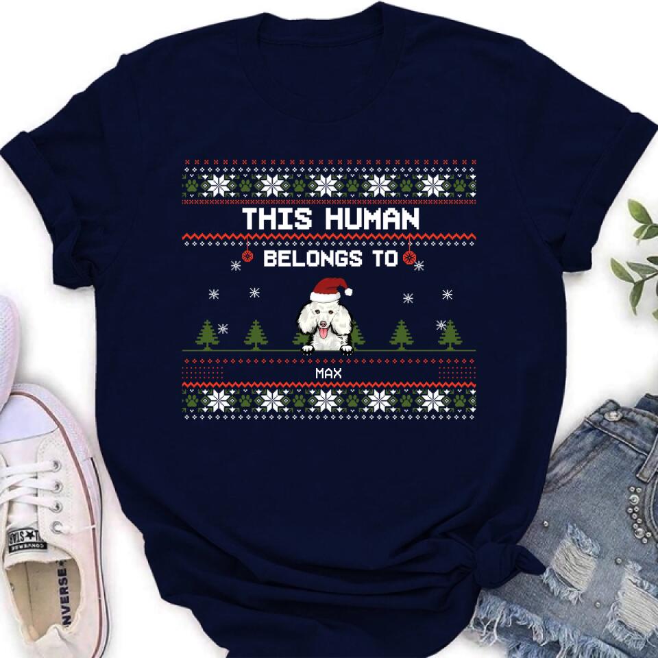 Personalized Dog Mom T-shirt/Long Sleeve/Sweatshirt/Hoodie - Up to 5 Dogs - Christmas Gift For Dog Lover - This Human Belongs To
