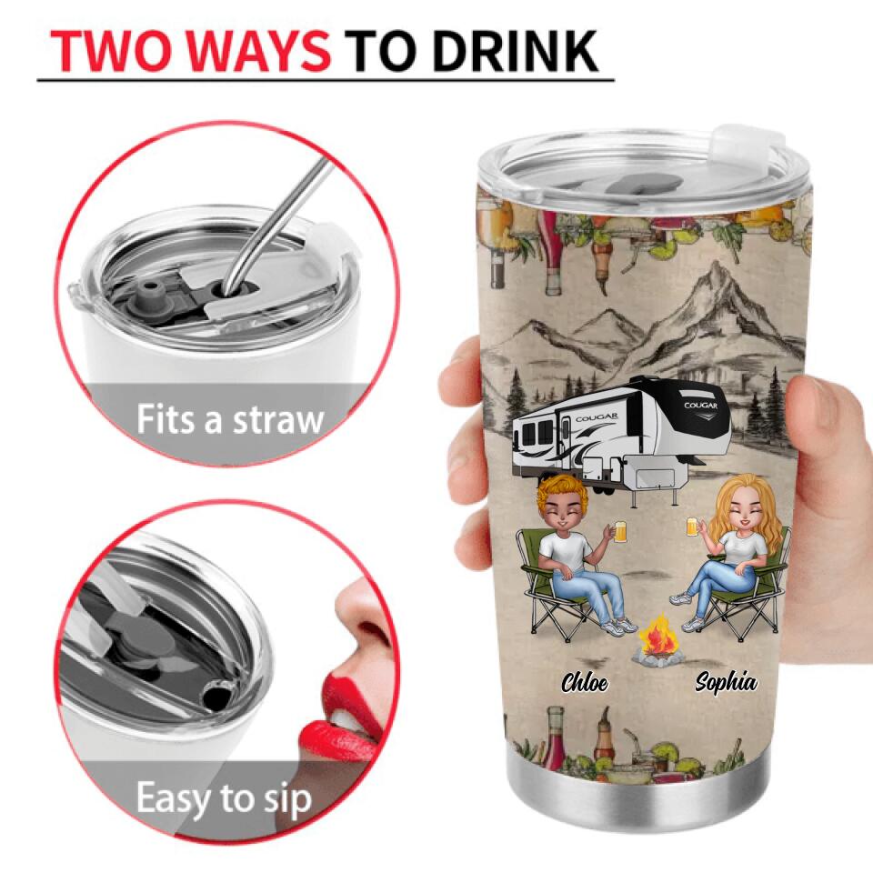 Personalized Camping Friends Tumbler - Up to 7 People - Gift Idea For Friends/Camping Lover - Never Take Camping Advice From Us You'll Only End Up Drunk
