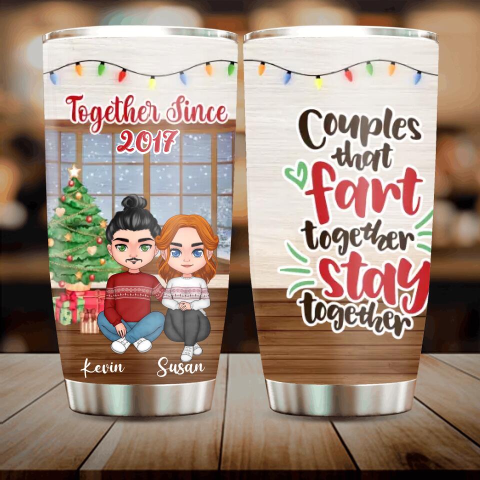 Personalized Christmas Couple Tumbler - Christmas Gift Idea For Couple - Couples That Fart Together Stay Together