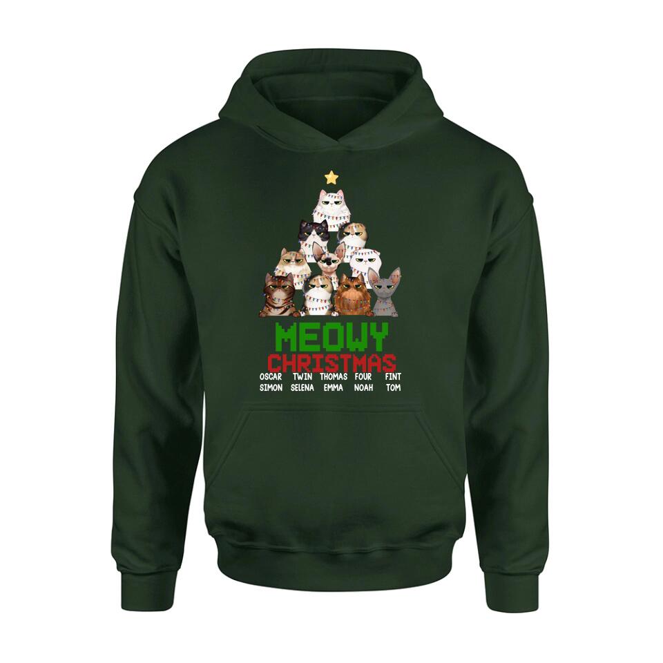 Personalized Meowy Christmas T-shirt/Long Sleeve/Sweatshirt/Hoodie - Up to 10 Cats - Christmas Gift Idea For Cat Lover