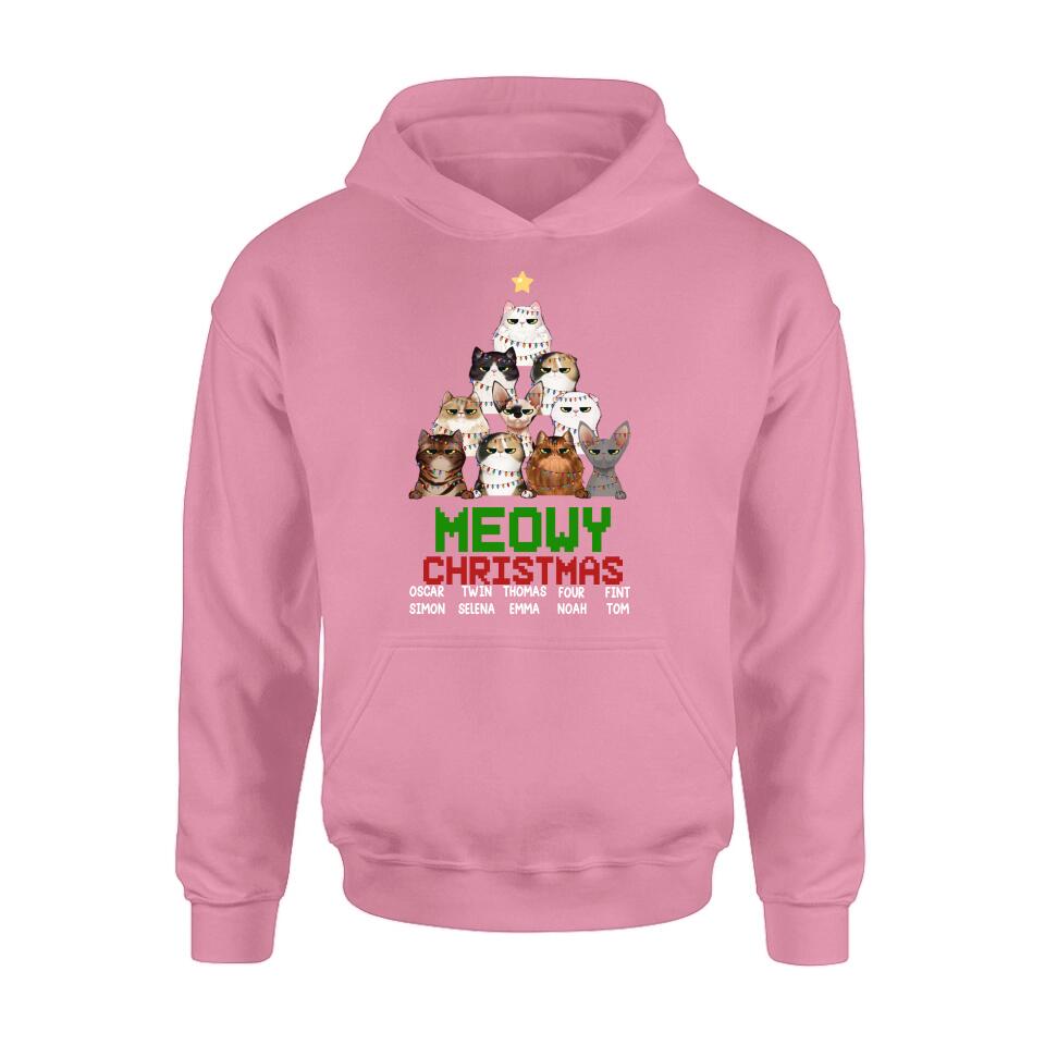 Personalized Meowy Christmas T-shirt/Long Sleeve/Sweatshirt/Hoodie - Up to 10 Cats - Christmas Gift Idea For Cat Lover