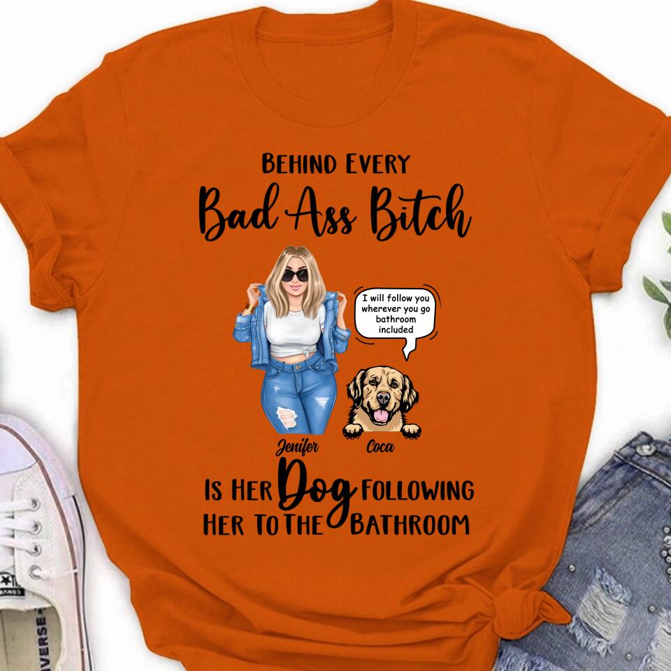 Personalized Dog Following To The Bathroom T-shirt/Long Sleeve/Sweatshirt/Hoodie - Gift Idea For Dog Lover - Up to 4 Dogs - I Will Follow You Wherever You Go Bathroom Included