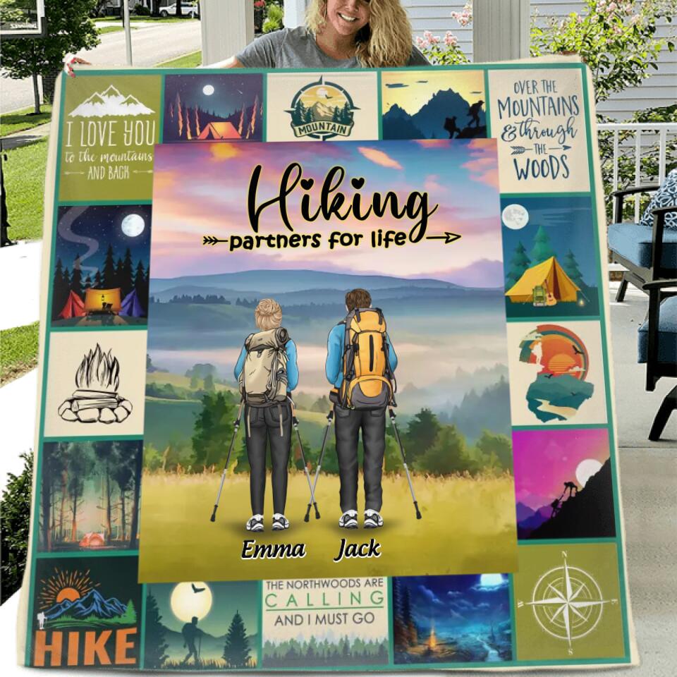 Personalized Hiking Quilt/Fleece Throw Blanket - Adult/Couple With Up to 3 Dogs - Gift Idea For Couple/Hiking Lover - Hiking Partners For Life