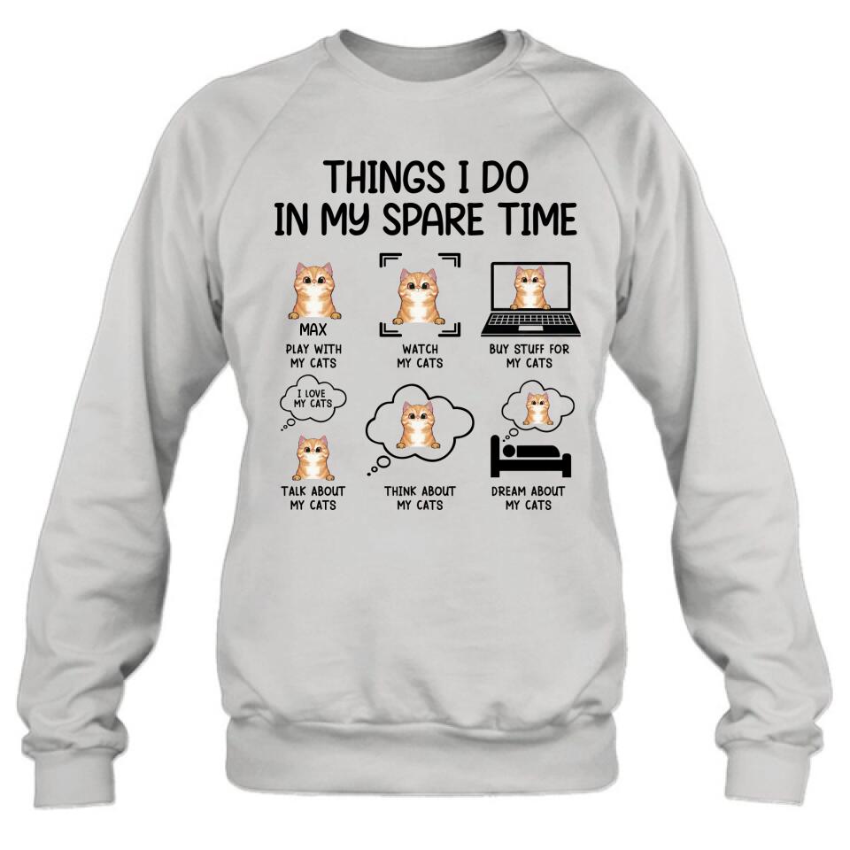 Personalized Cat T-shirt/Long Sleeve/Sweatshirt/Hoodie - Up to 3 Cats - Gift Idea For Cat Lover - Things I do In My Spare Time