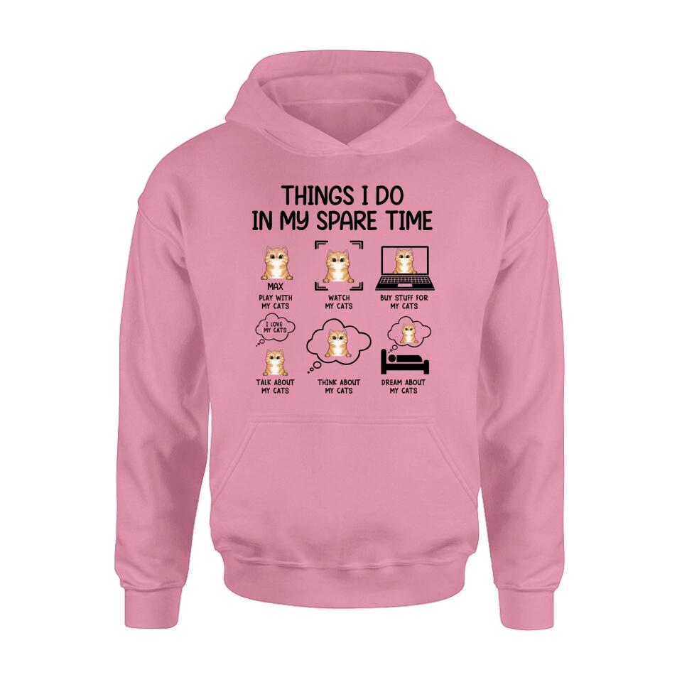 Personalized Cat T-shirt/Long Sleeve/Sweatshirt/Hoodie - Up to 3 Cats - Gift Idea For Cat Lover - Things I do In My Spare Time