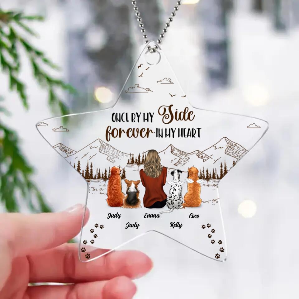 Personalized Christmas Pet Star Acrylic Ornament - Memorial Gift Idea For Dog/Cat Owner With Up To 4 Pets - Once By My Side Forever In My Heart