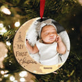 Personalized Christmas Circle Wooden Ornament - Upload Baby Photo - My First Christmas