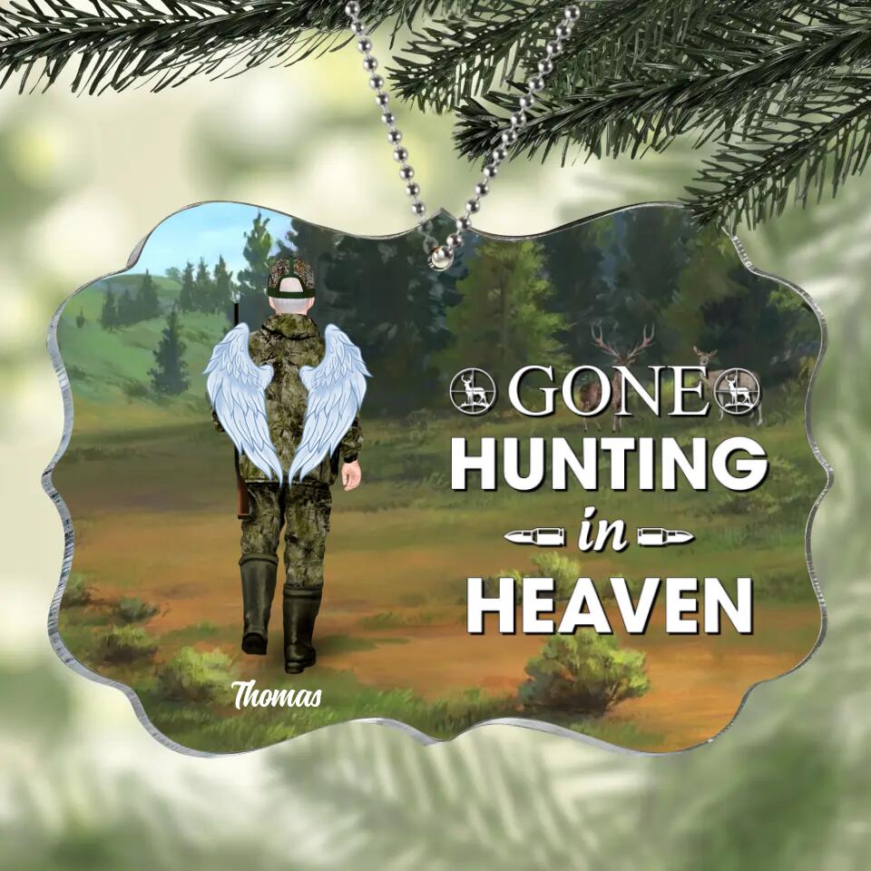 Personalized Hunting Rectangle Acrylic Ornament - Memorial Gift Idea For Dad/Hunting Lover/Christmas - Gone Hunting In Heaven