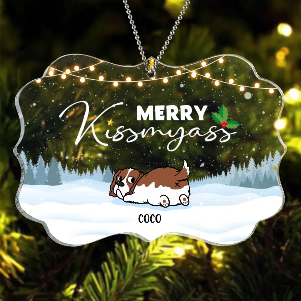 Personalized Dog Big Butt Rectangle Acrylic Ornament - Christmas Gift Idea For Dog Lovers - Up To 5 Dogs - Merry Kissmyass
