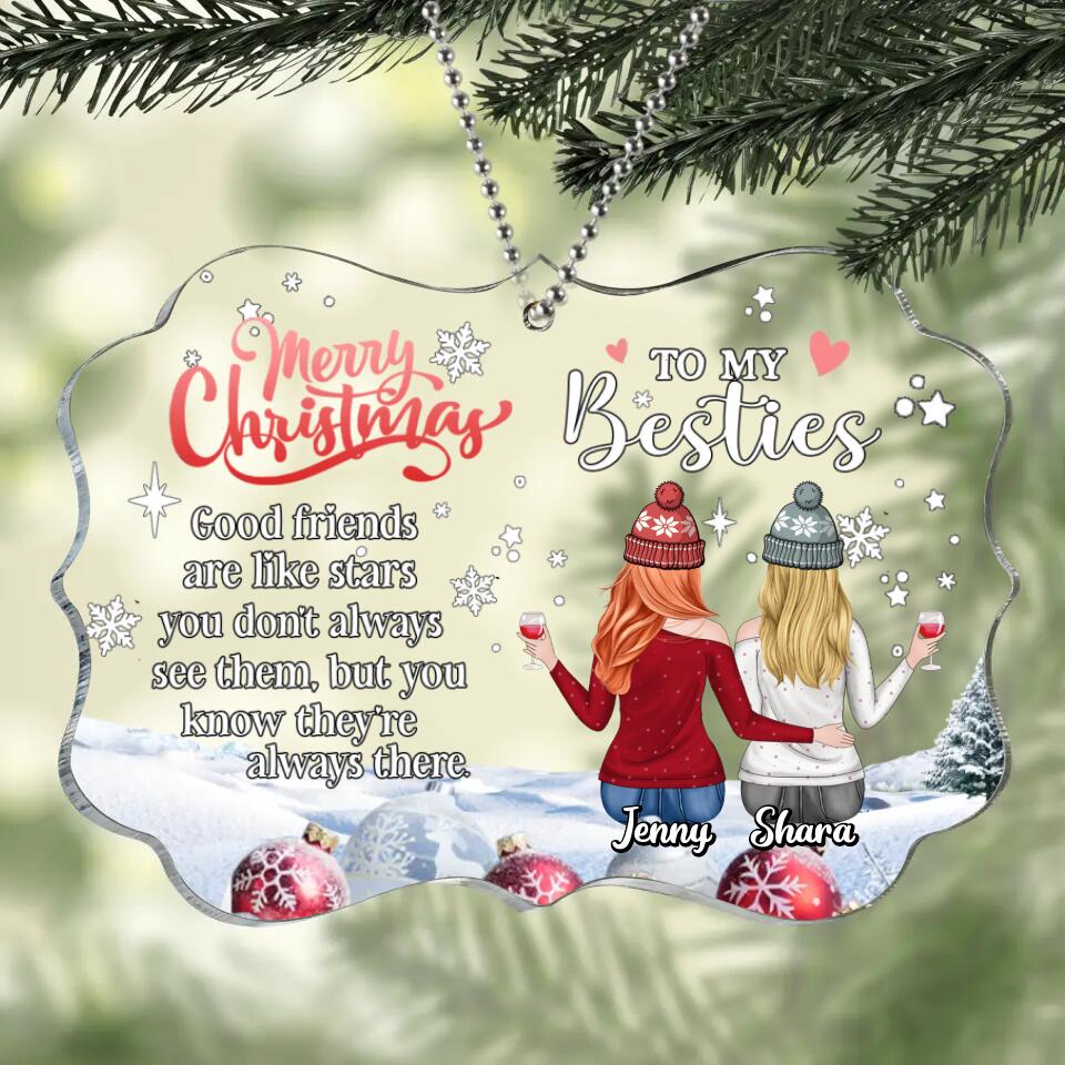 Personalized Besties Rectangle Acrylic Ornament - Christmas Gift Idea for Friends/Besties/Sisters - Merry Christmas