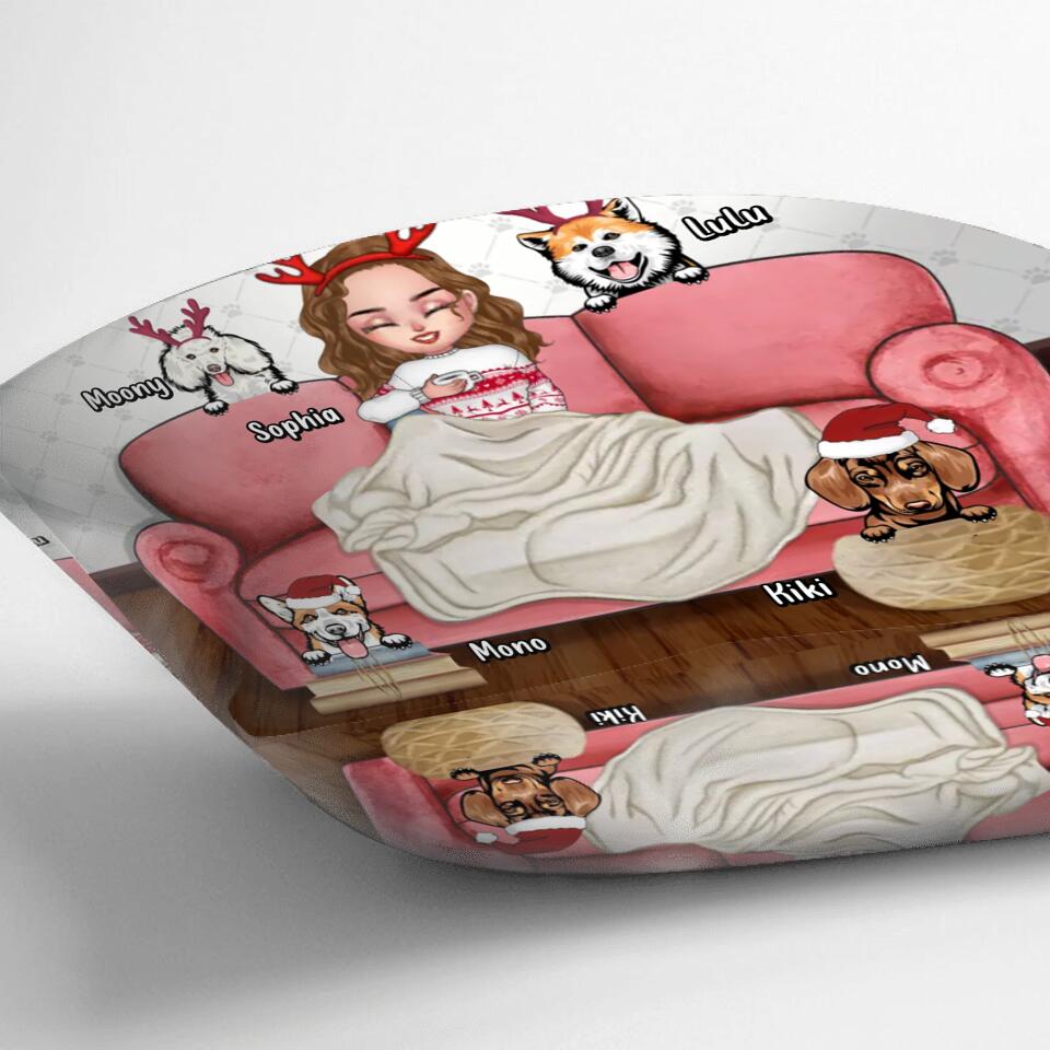 Personalized Dog Mom Xmas Pillow Cover - Gift Idea For Dog Lovers - Up to 4 Dogs - Born To Be A Stay-At-Home Dog Mom Forced To Go To Work