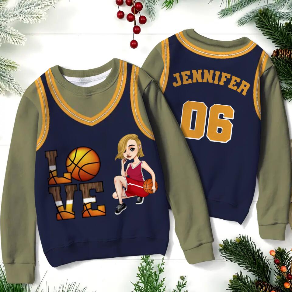 Personalized Basketball Girl All-Over Print Sweater - Gift Idea For Basketball Lovers - Love