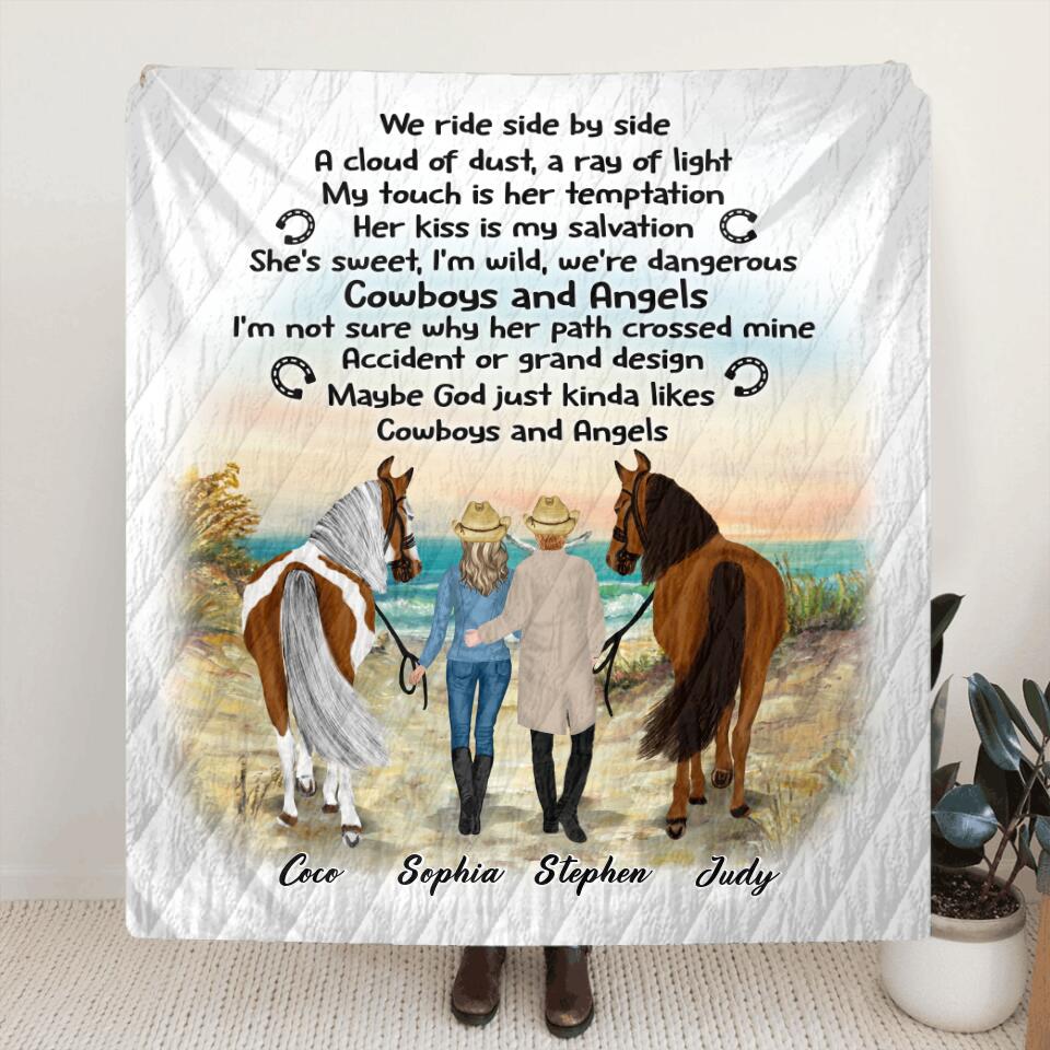 Personalized Horse Couple Fleece Throw Blanket/Quilt - Gift Idea For Couples, For Her, For Him, Horse Lovers - We Ride Side By Side
