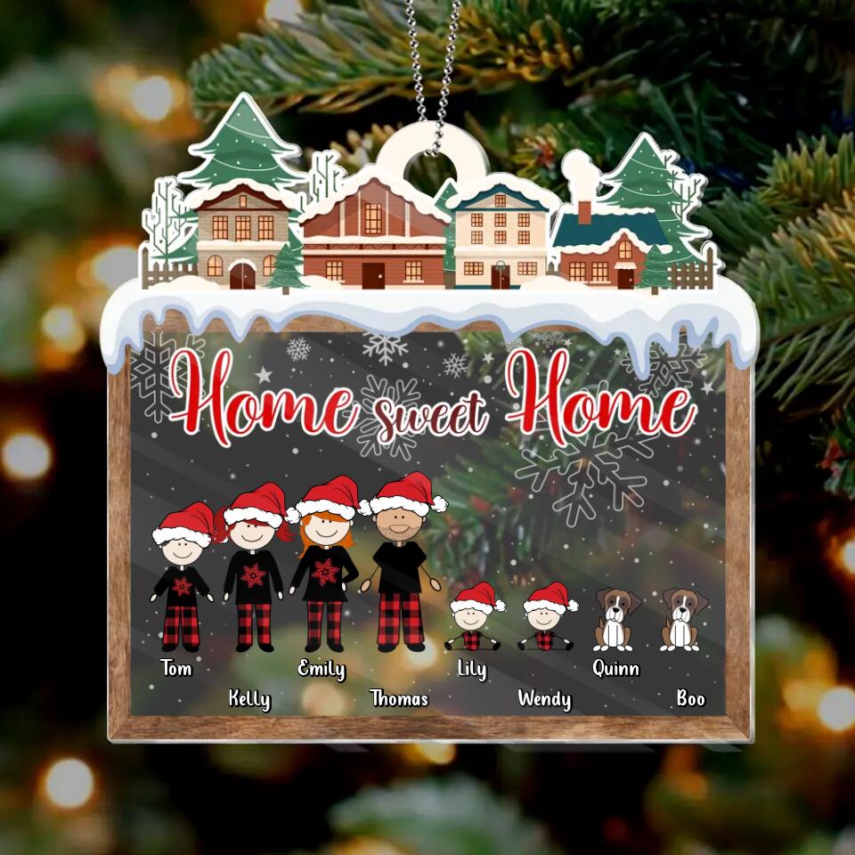 Personalized Cartoon Family Acrylic Ornament - Up to 4 Children and 2 Pets - Christmas Gift Idea For Couple/Family - Home Sweet Home