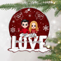 Personalized Couple Sitting On Word Love Shape Acrylic Ornament - Christmas Gift For Couple/Anniversary Gift - I Love You Most