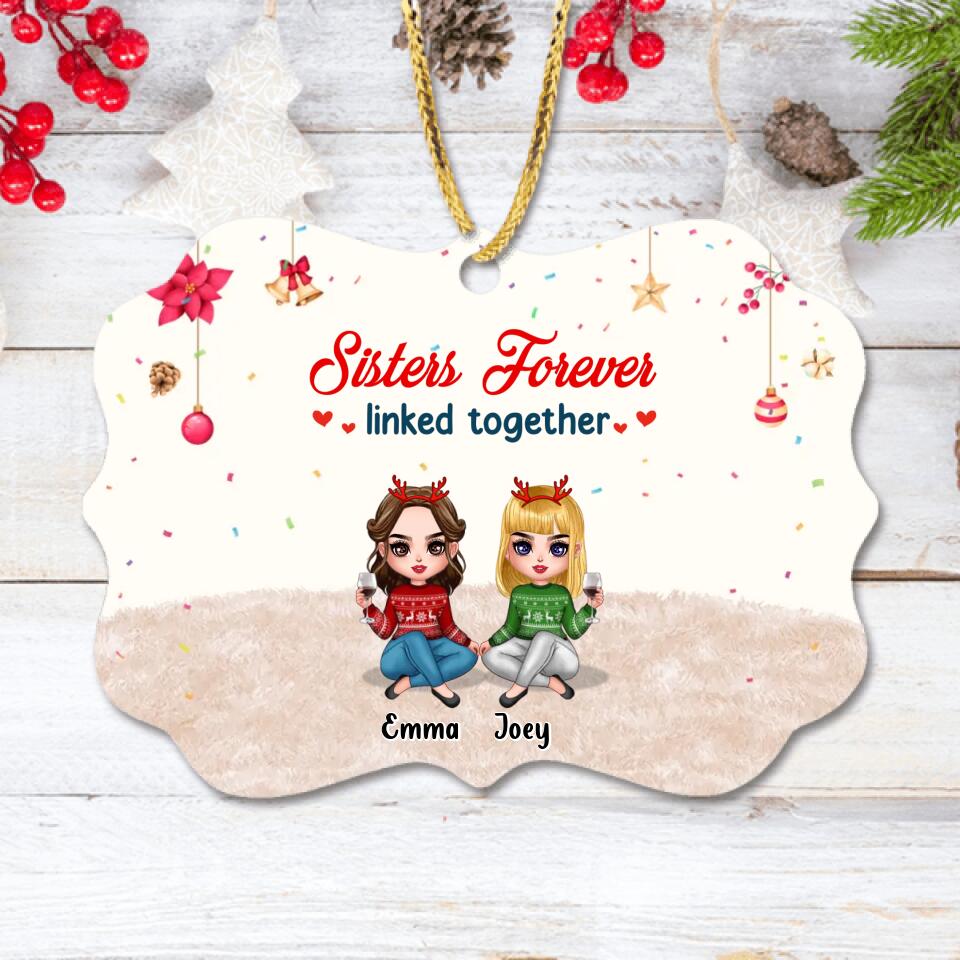Personalized Best Friends/Sisters Rectangle Ornament - Gift Idea For Sisters/Besties - Up to 4 Girls - Sisters Forever Linked Together