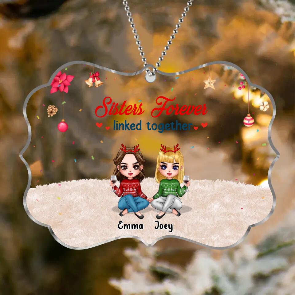 Personalized Best Friends/Sisters Rectangle Ornament - Gift Idea For Sisters/Besties - Up to 4 Girls - Sisters Forever Linked Together