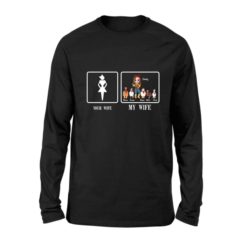 Custom Personalized My Wife T-shirt/ Long Sleeve/ Sweatshirt/ Hoodie - Gift Idea For Husband/ Wife/ Chicken Lover - Your Wife My Wife