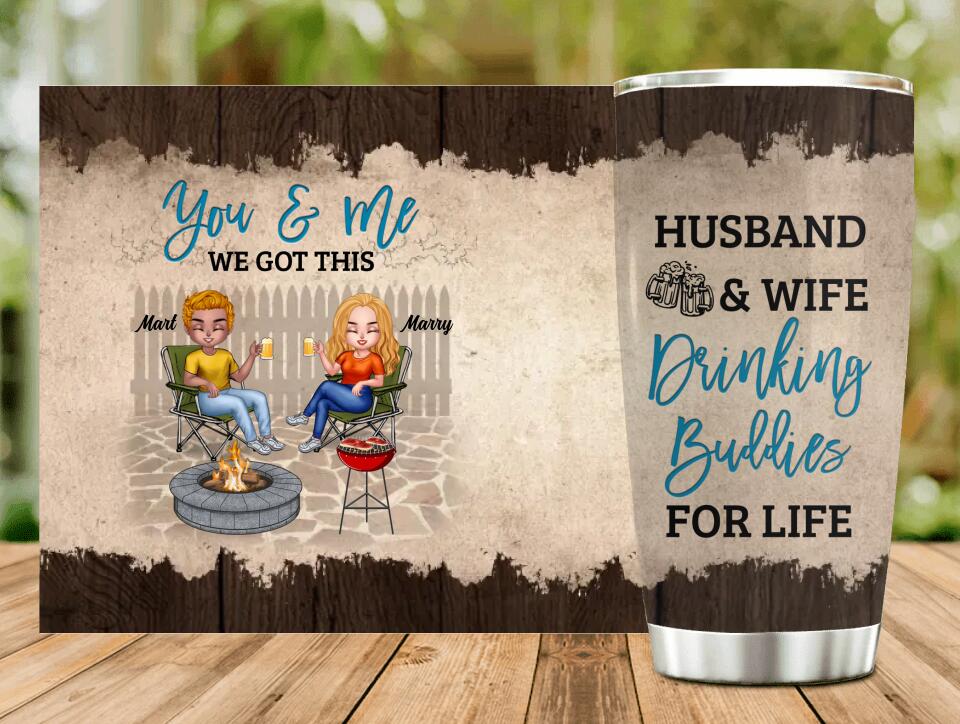Personalized Couple Tumbler - Gift Idea For Couple/Camping Lover - Husband & Wife Drinking Buddies For Life