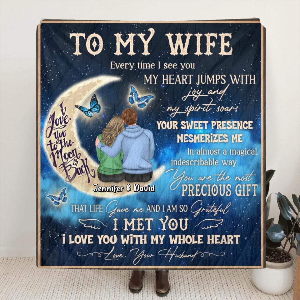 Personalized To My Wife Quilt/Fleece Throw Blanket - Gift Idea For Couple/Wife - I Love You With My Whole Heart