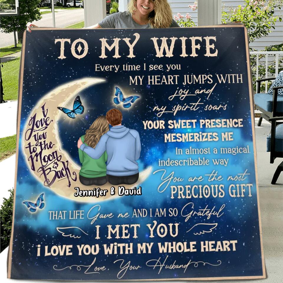 Personalized To My Wife Quilt/Fleece Throw Blanket - Gift Idea For Couple/Wife - I Love You With My Whole Heart