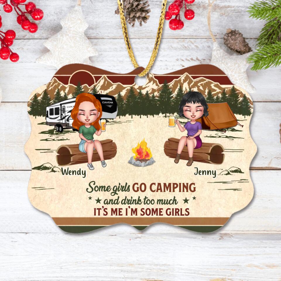 Personalized Camping Girls Wooden Ornament - Up to 6 Friends - Gift Idea For Friends/Besties/Camping Lovers - Some Girls Go Camping And Drink Too Much
