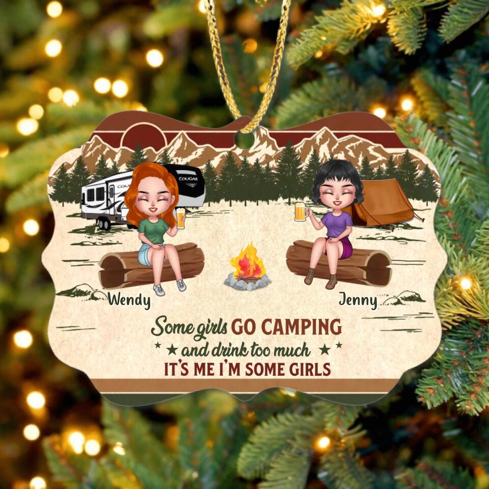 Personalized Camping Girls Wooden Ornament - Up to 6 Friends - Gift Idea For Friends/Besties/Camping Lovers - Some Girls Go Camping And Drink Too Much