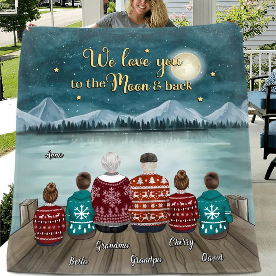 Personalized Grandparents & Grandkids Quilt/Fleece Throw Blanket - Gift Idea For Grandma/Grandma - Up to 4 Kids - We Love You To The Moon & Back