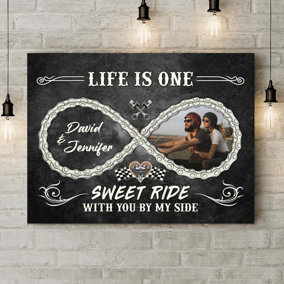 Personalized Motorcycle Chain Infinity Symbol Canvas - Gift Idea For Couple - Life Is One Sweet Ride With You By My Side