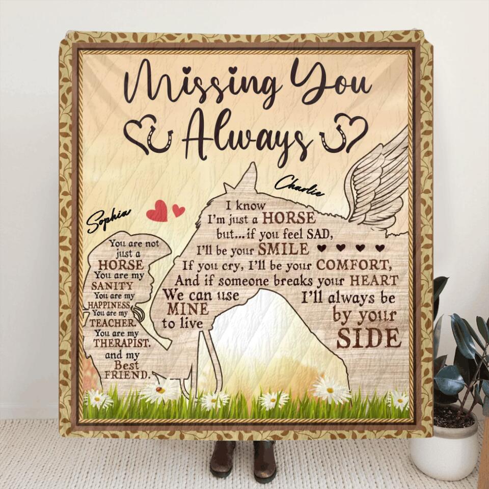 Personalized Horse Mom Quilt/Fleece Blanket - Memorial Gift For Horse Owners - Missing You Always