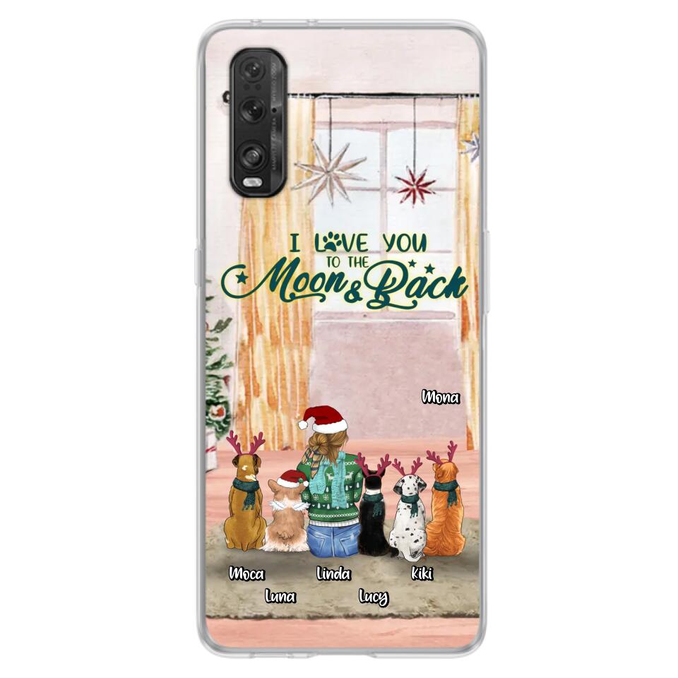 Personalized Christmas Dog Mom Phone Case - Up to 5 Dogs - Gift Idea For Dog Lover/Dog Mom - I Love You To The Moon & Back - Case For Oppo, Xiaomi & Huawei