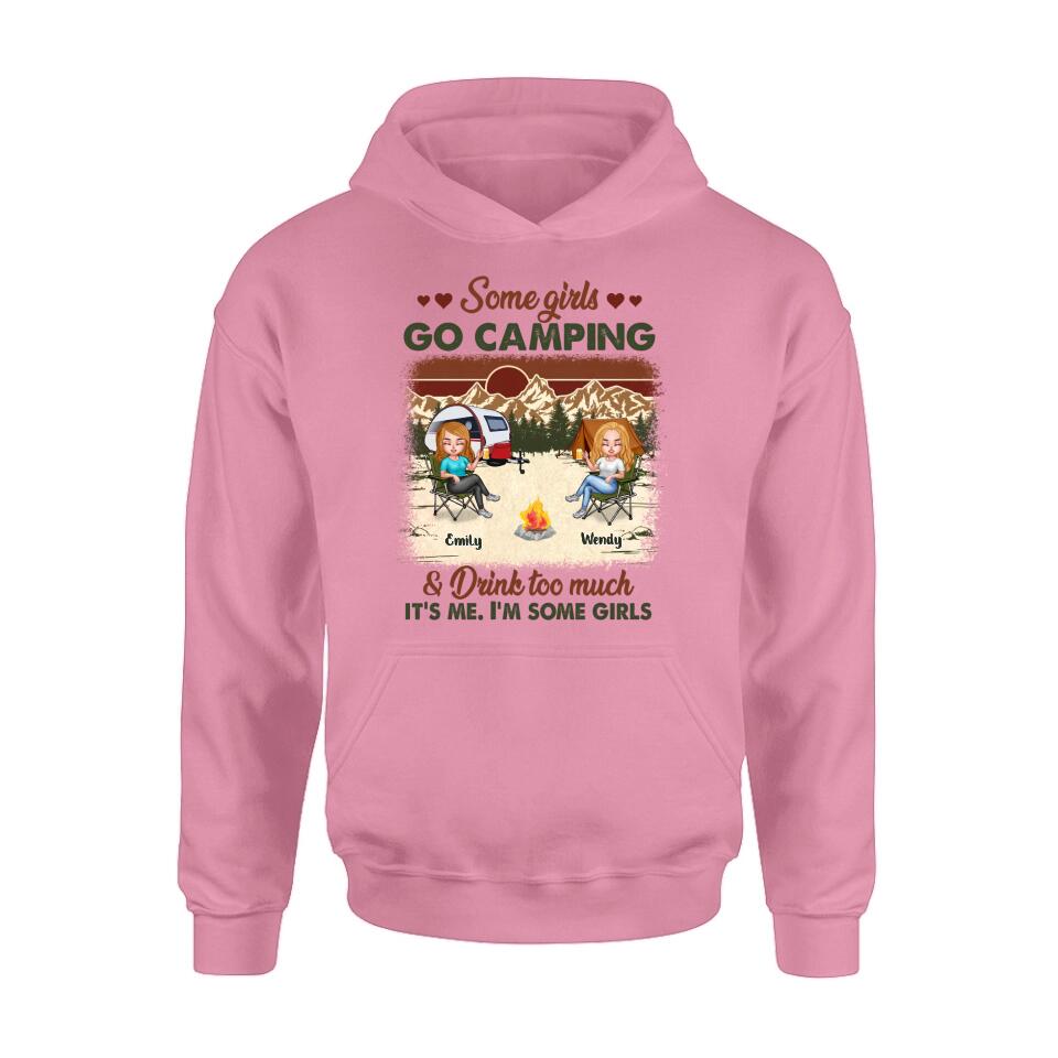 Personalized Camping Friends Shirt - Up to 7 Friends - Gift Idea For Friends/Besties/Camping Lovers - Some Girls Go Camping And Drink Too Much