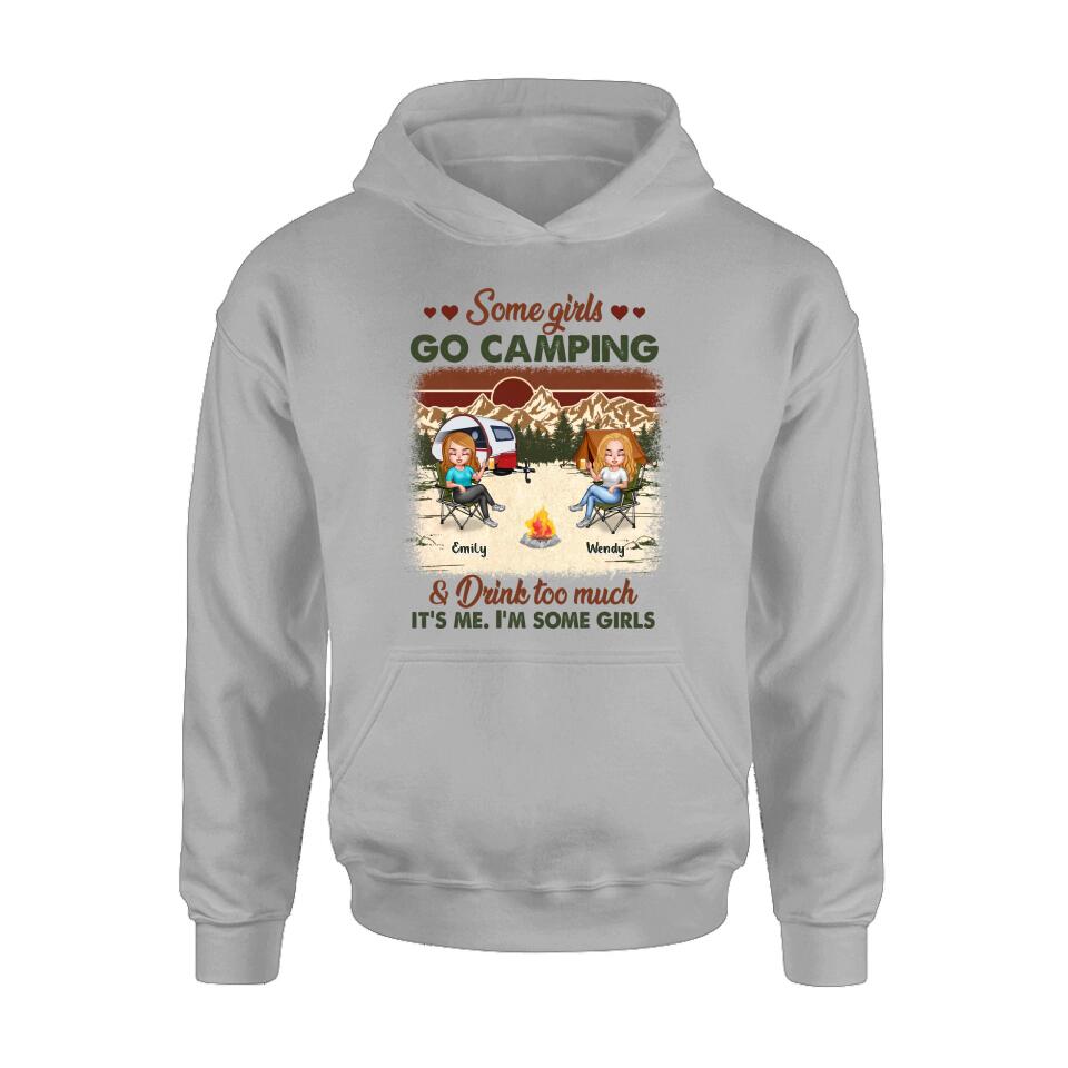 Personalized Camping Friends Shirt - Up to 7 Friends - Gift Idea For Friends/Besties/Camping Lovers - Some Girls Go Camping And Drink Too Much
