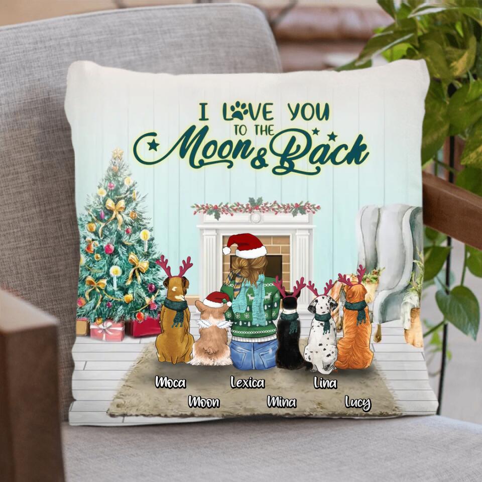 Personalized Christmas Dog Mom Quilt/Fleece Blanket/Pillow Cover - Up to 5 Dogs - Gift Idea For Dog Lover/Dog Mom - I Love You To The Moon & Back