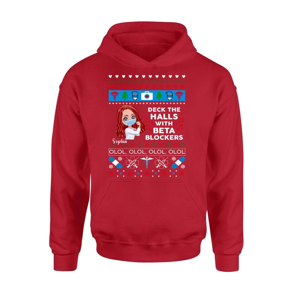 Personalized Nurse T-Shirt - Gift Idea For Nurse - Deck The Halls With Beta Blockers